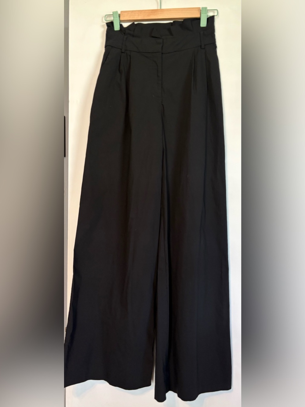 Express Black Paper Bag Super High Waist Wide Leg Pants. Black